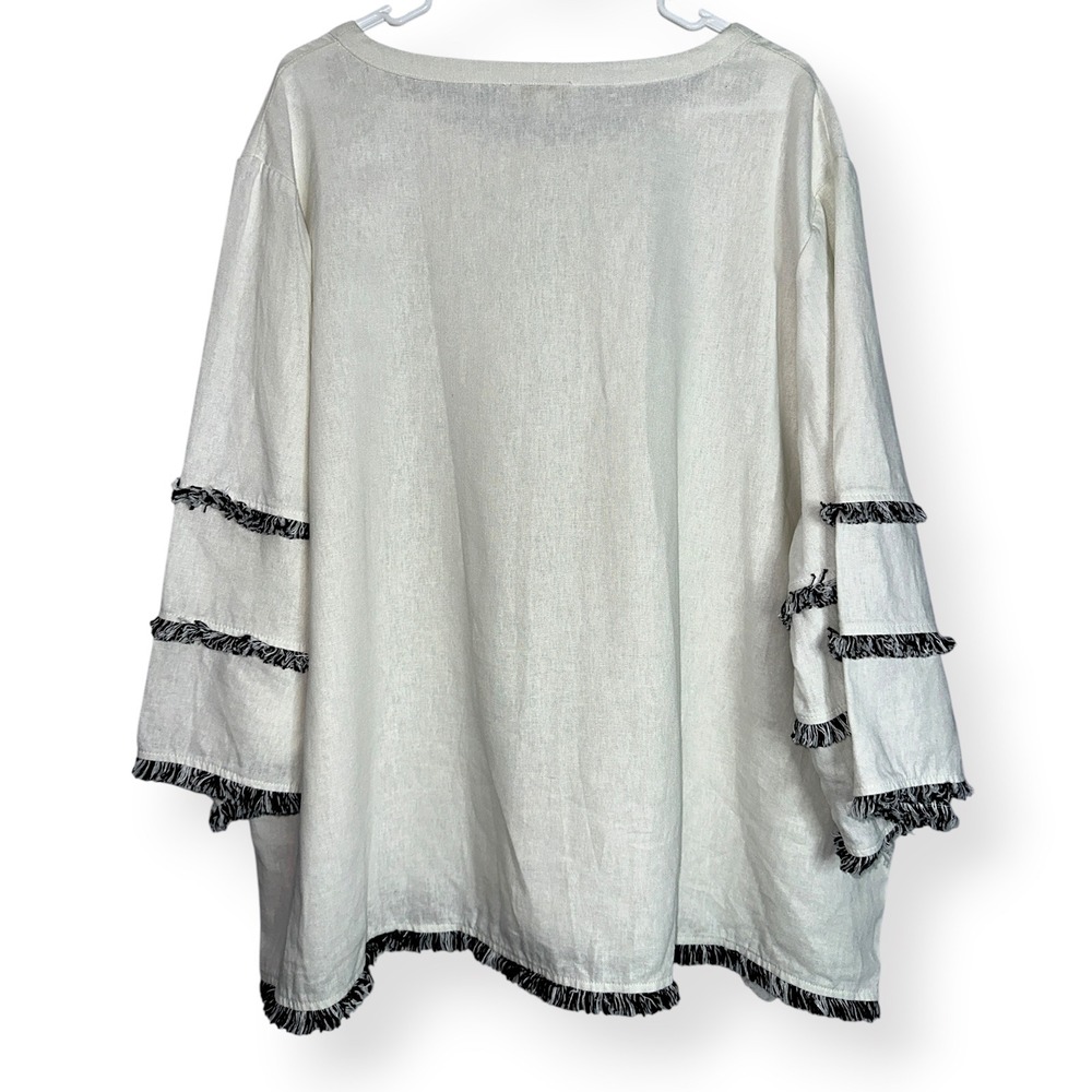 Cynthia Rowley White Linen Blend Fringed Tiered Sleeve Top Plus 3X Coastal Chic - Picture 6 of 7